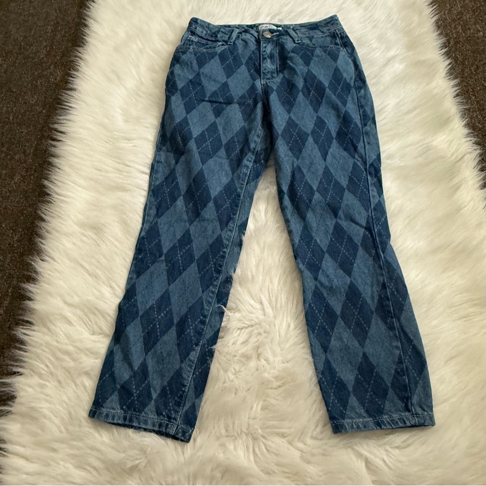 Rue 21‎ Stylish Argyle Patterned Women's Pants - Blue Size 2 Cotton
